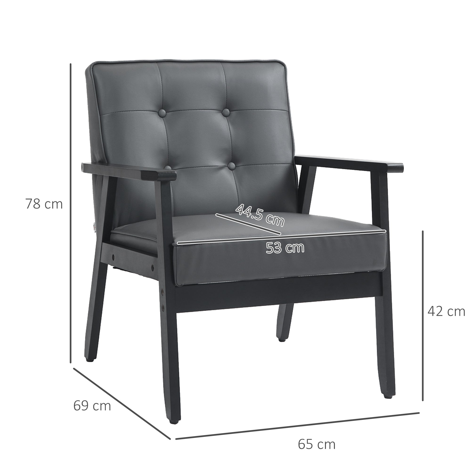 Set of 2 Accent Chair, PU Leather Armchair, Occasional Chair with Beech Wood Frame for Living Room Reception Bedroom Balcon, Grey