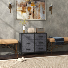 Fabric Chest of Drawers, Industrial Bedroom Dresser with 6 Fabric Drawers, Steel Frame and Wooden Top for Nursery, Living Room, Hallway, Black