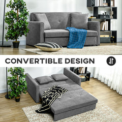 2 Seater Sofa Bed, Convertible Bed Settee, Modern Velvet Loveseat Sofa Couch with 2 Cushions, Hidden Storage for Living Room, Guest Room, Grey