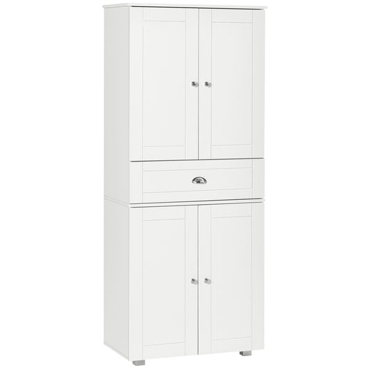 Fynco - Freestanding Tall Kitchen Cupboard Storage Cabinets with Drawer and 3 Adjustable Shelves for Dining Room, Living Room, White