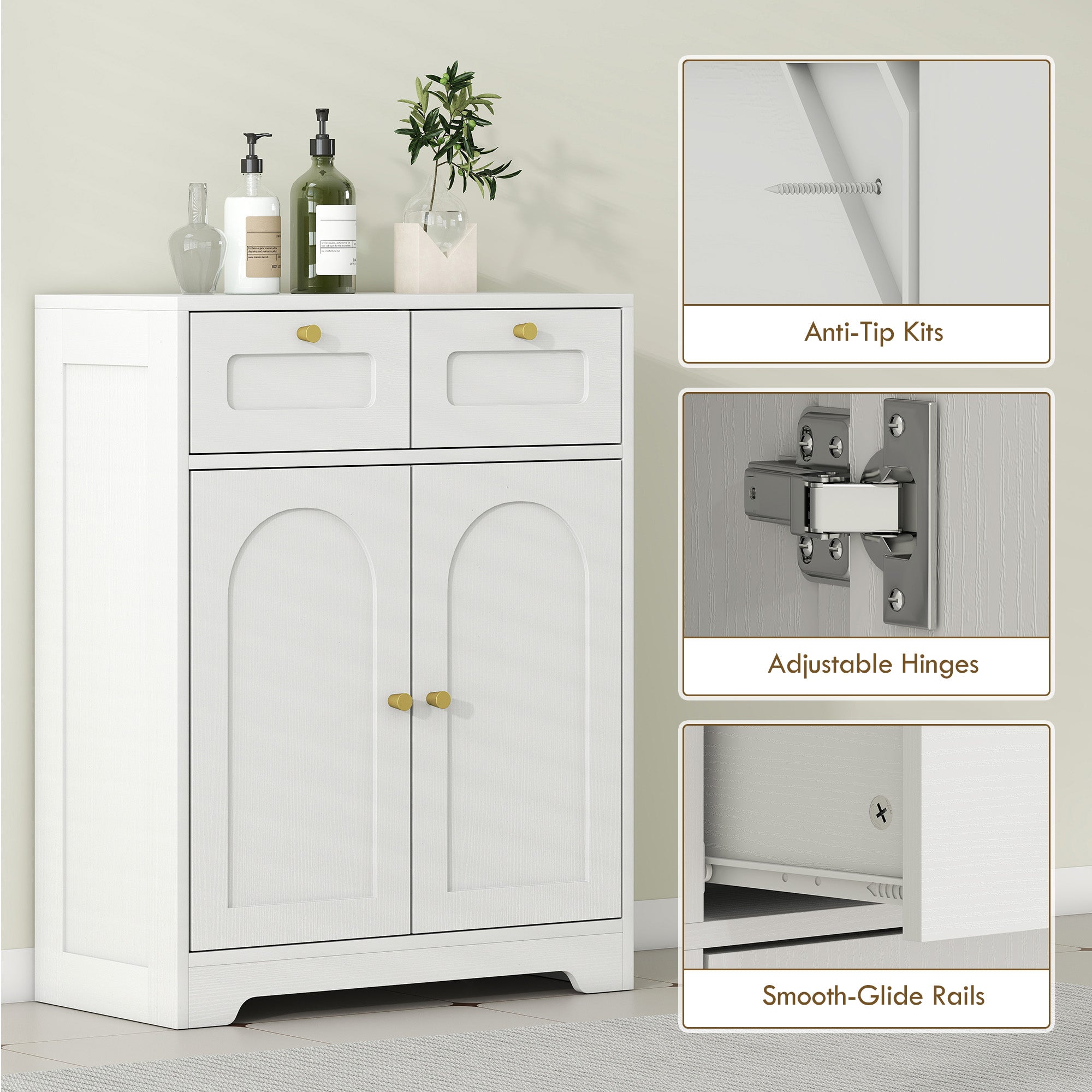 Fynco - Bathroom Floor Cabinet with 2 Drawers - White
