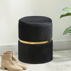 Fynco - Velvet-Feel Storage Ottoman - Black