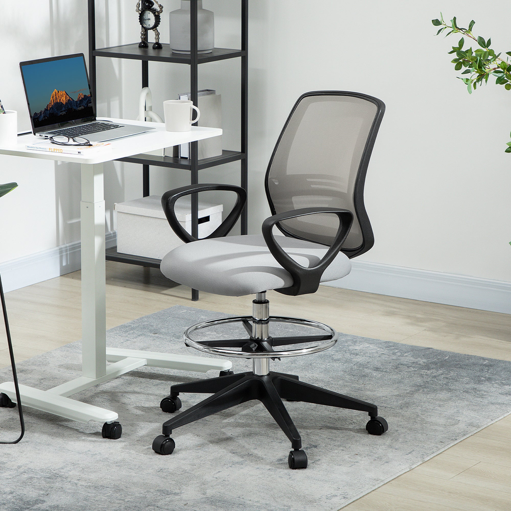 100-120cm Draughtsman Office Chair, with Footrest - Light Grey