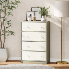 Chest of Drawers, Dresser with 4 Fabric Drawers - White and Grey