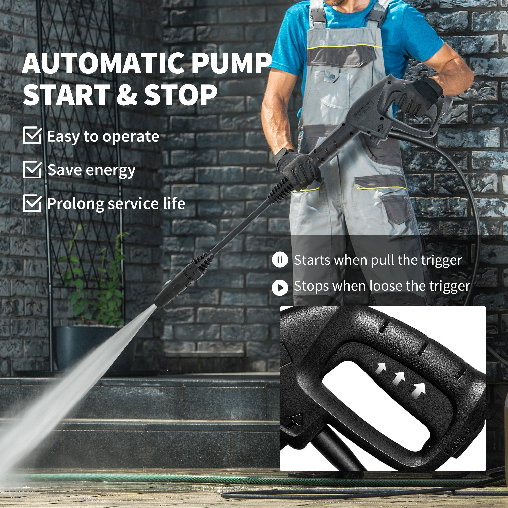 1800W 150-Bar Pressure Washer, with Adjustable Nozzle - Yellow