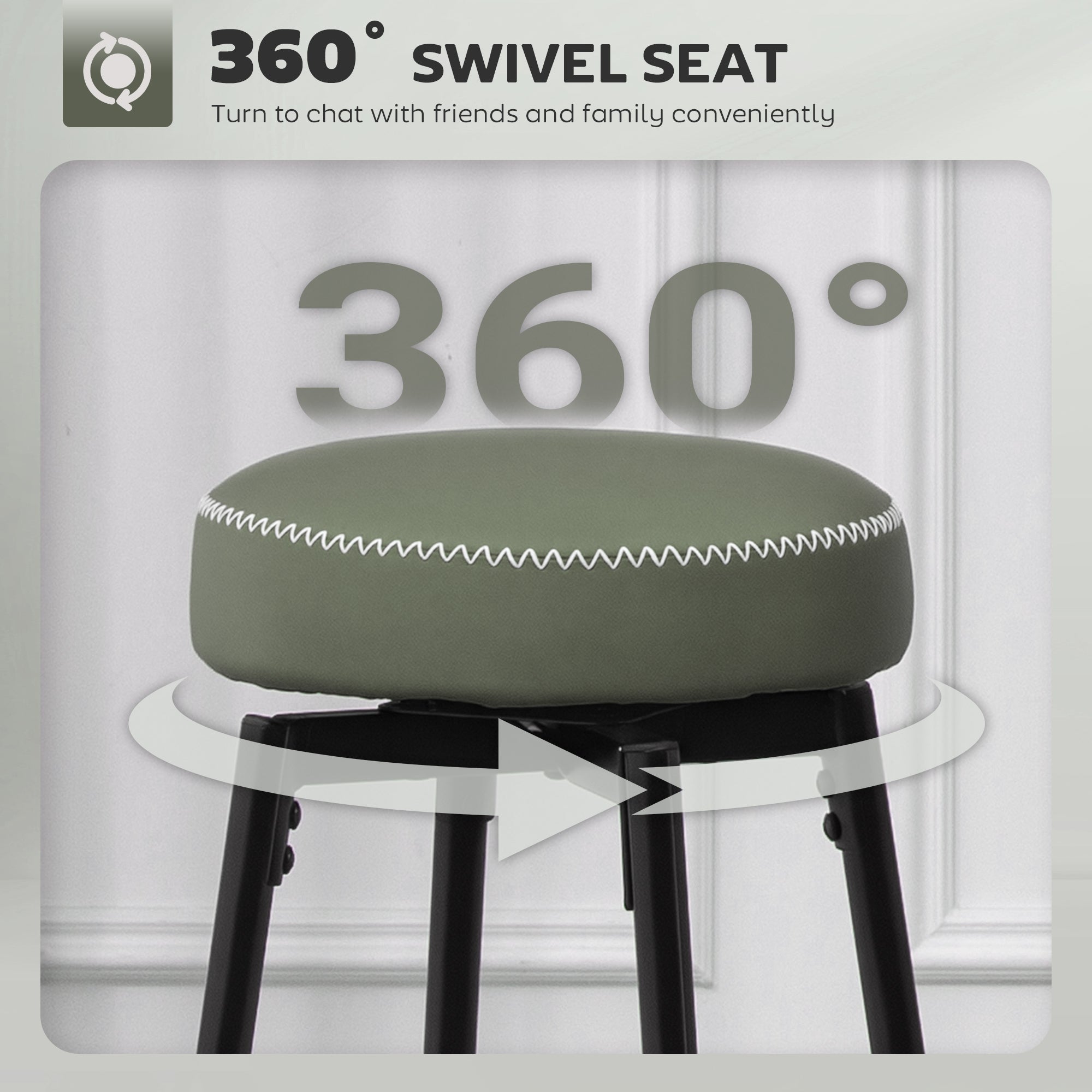 Set of Two Faux Leather Bar Stools - Green/Black
