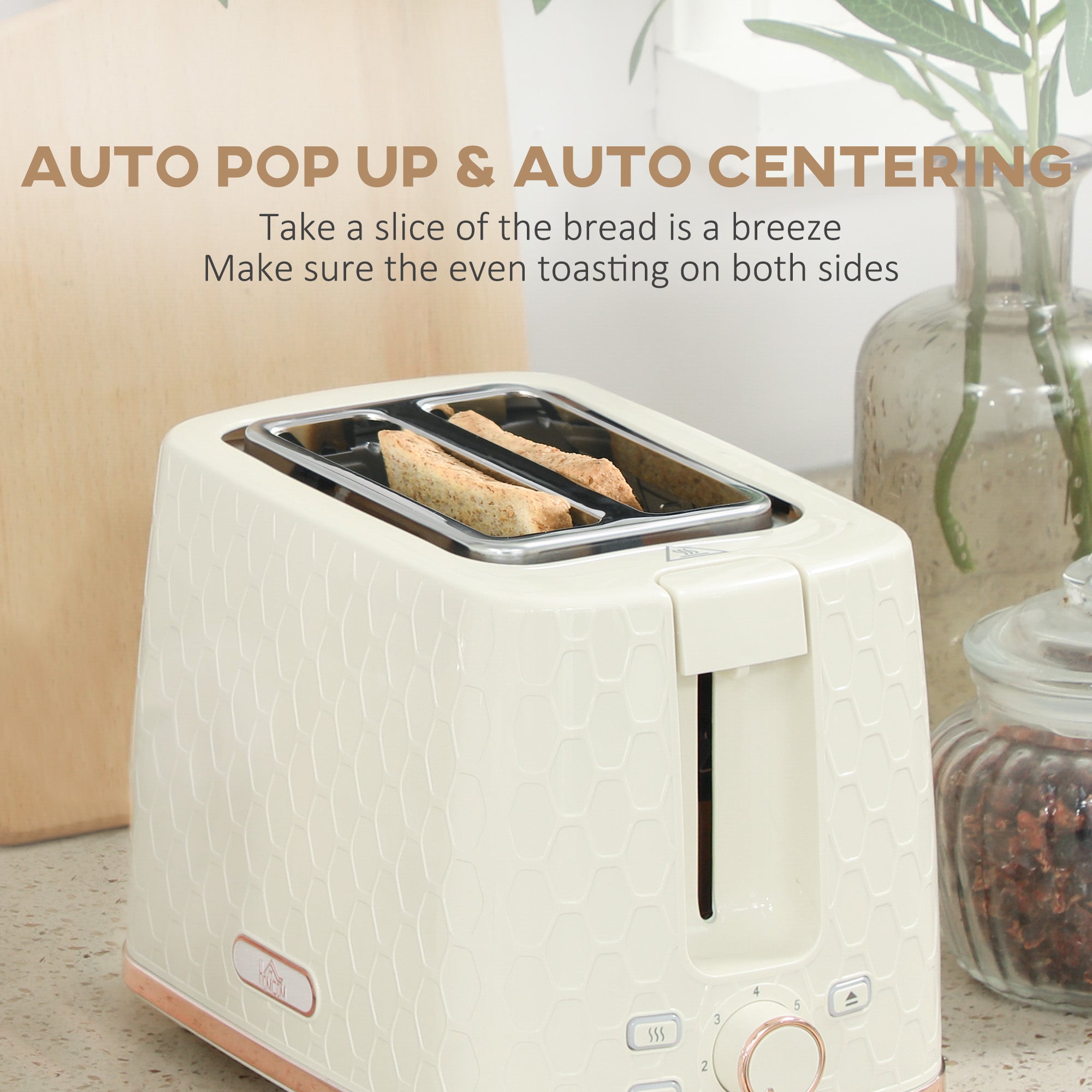 1.7L 3000W Fast Boil Kettle & 2 Slice Toaster Set, Kettle and Toaster Set with Auto Shut Off, Browning Controls, Beige