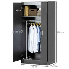 High Gloss Wardrobe, 2 Door Wardrobe with Hanging Rod and Storage Shelf, Clothes Storage Organizer with Anti-tipping Design for Bedroom, Grey