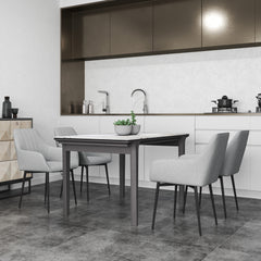 Dining Chairs Set of 4, Upholstered Linen Fabric Kitchen Chairs with Metal Legs for Living Room Dining Room, Light Grey