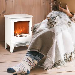 Fynco - Electric Fireplace Stove, Free standing Fireplace Heater with Realistic LED Flame Effect, Overheat Safety Protection, 900W/1800W, White