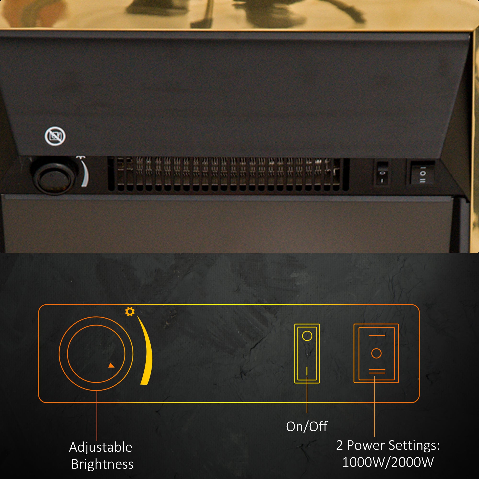 Fynco - Electric Fireplace LED Light Complete Fire Place Heating Indoor Heater Coal Burning Flame Effect Heat 2000W Max