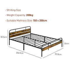 Industrial-Style King Bed Frame - Black/Brown