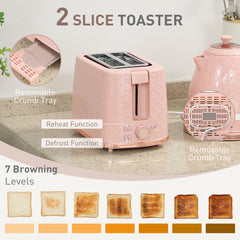 1.7L 3000W Fast Boil Kettle & 2 Slice Toaster Set, Kettle and Toaster Set with Auto Shut Off, Browning Controls, Light Pink