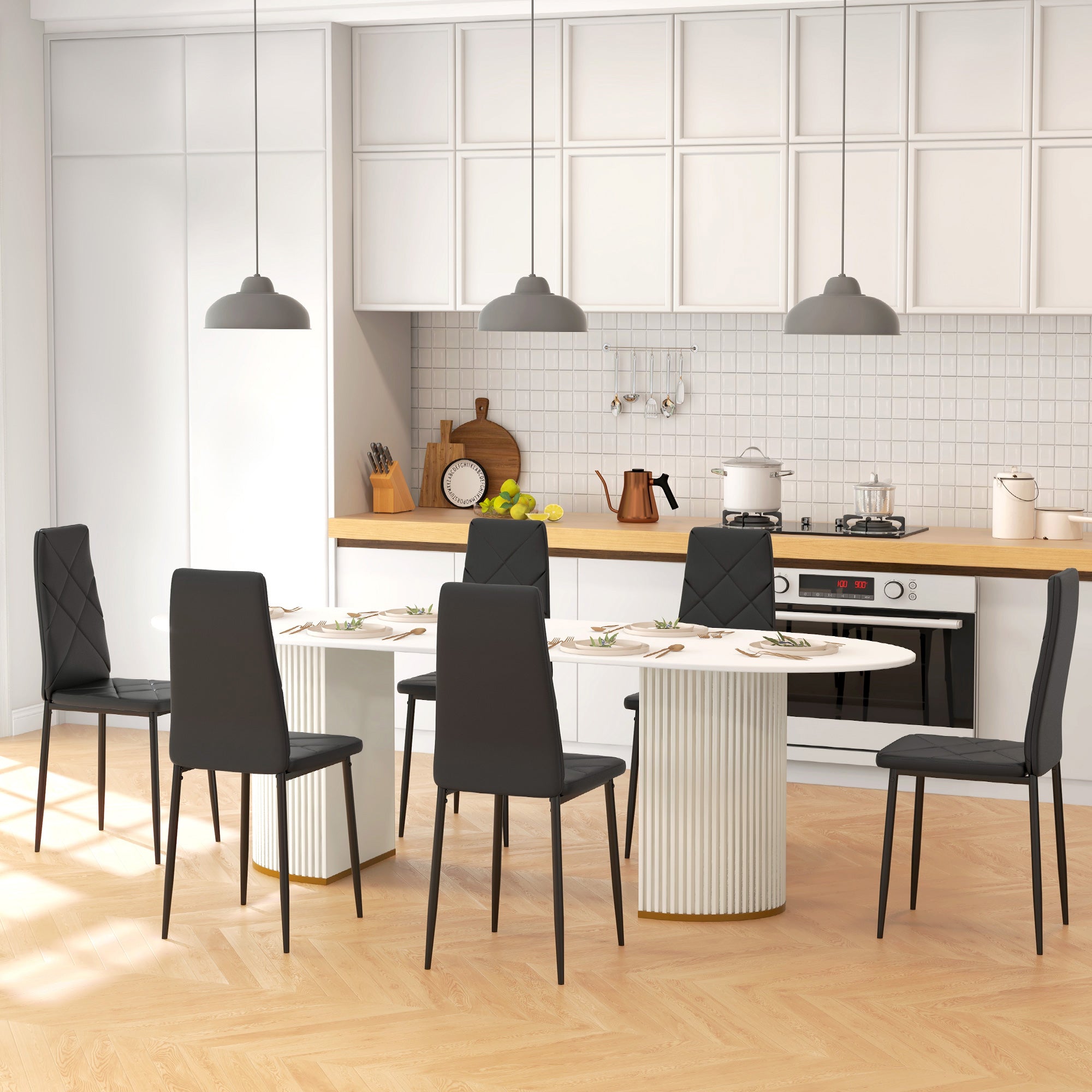 Set of 6 Faux Leather Dining Chairs - Black