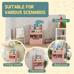 Kids Bookshelf, Toy Organiser, with Storage Drawer, Wheels - Pink