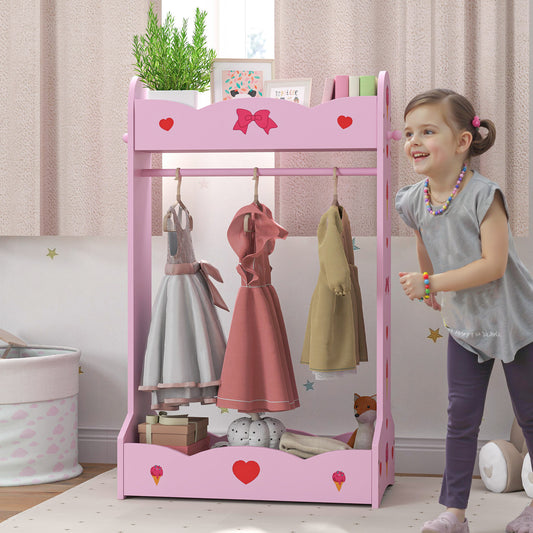 AIYAPLAY Kids Clothes Rail with Two Shelves, for 3-8 Years, Pink