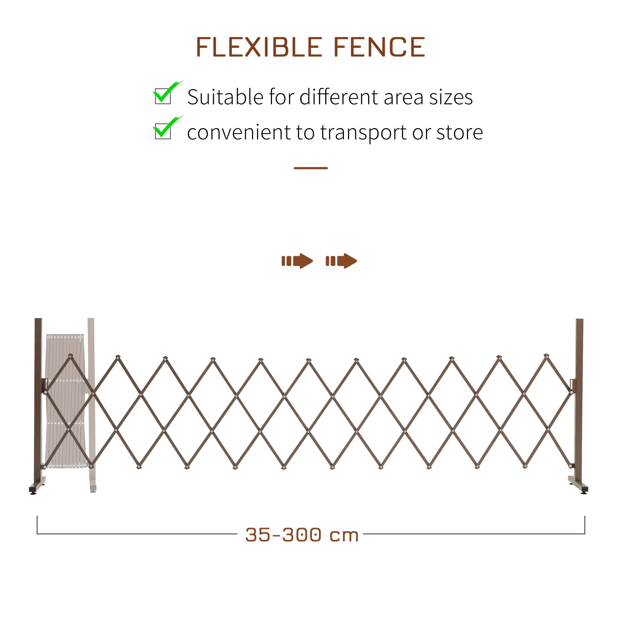 Fynco - Set of 2 Expanding Garden Fencc, Aluminium Freestanding Foldable Picket Fence, 300cmx103.5 cm, Dark Brown