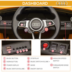 Kids Licensed Audi TT RS Ride-On Car 12V Battery w/ Remote Suspension Headlights and MP3 Player 3km/h Yellow