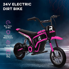 24V Electric Motorbike with Twist Grip Throttle, Music, Horn, 12" Pneumatic Tyres, 16km/h Max Speed - Pink