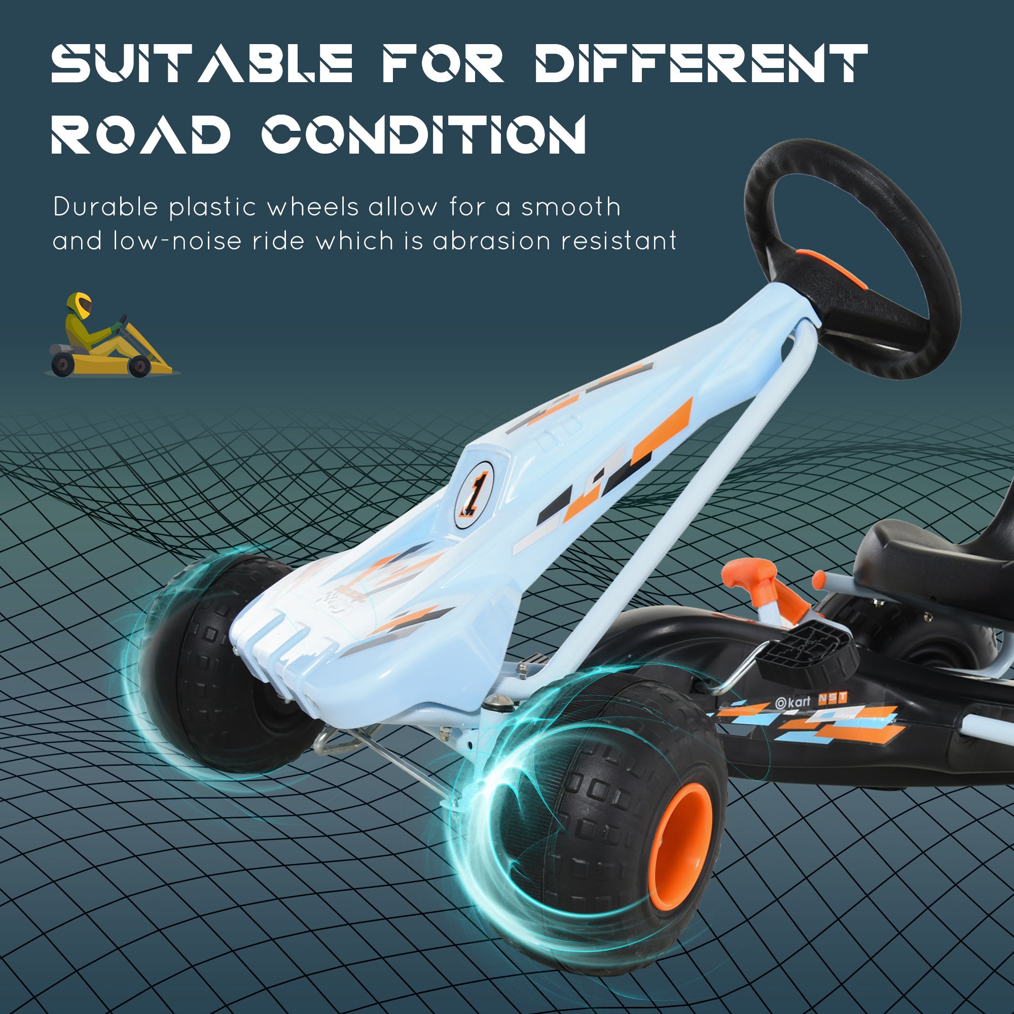 Kids Children Pedal Go Kart Manual Ride On Car w/ Brake Gears Steering Wheel Adjustable Seat Outdoor Fun Vehicle 97 x 66 x 59 cm