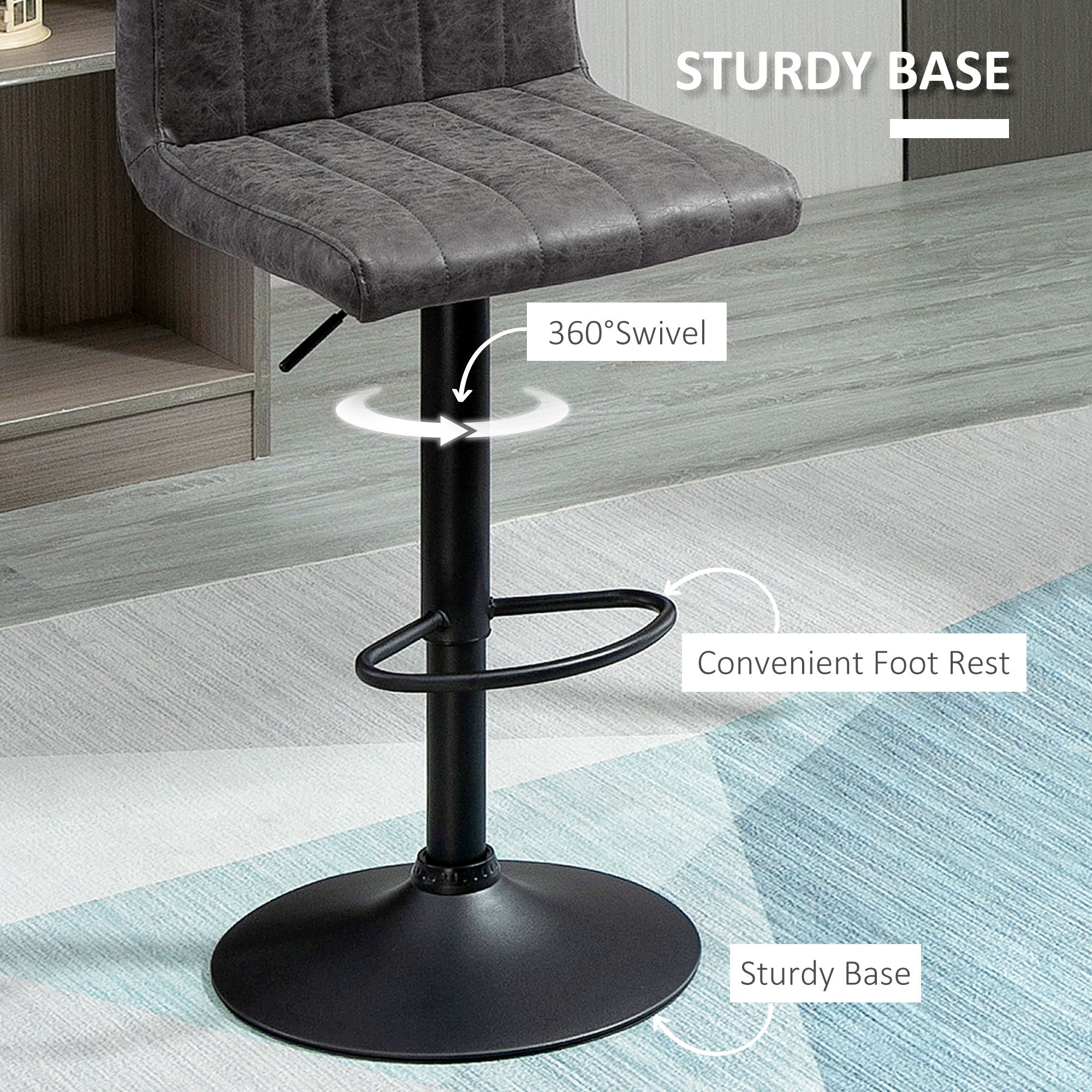 Adjustable Barstools Set of 2, Swivel Counter Bar Chairs, Bar Stools with Footrest, PU Leather, Gas Lift, Grey