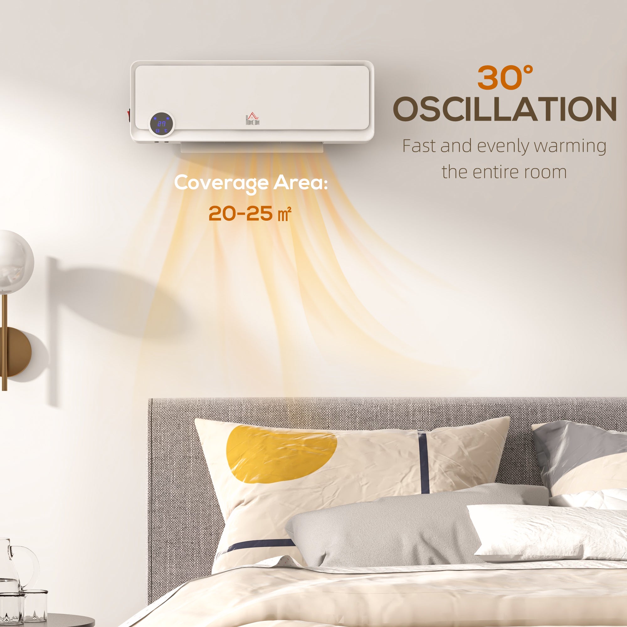 Fynco - Wall Downflow Heater 2 Heat and Fan 1000W/2000W, Electric Space Heater with Timer Remote Oscillating, for Bedroom Home Office, White