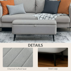 92 x 31cm Linen-Look Storage Ottoman - Light Grey