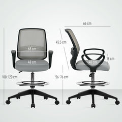 100-120cm Draughtsman Office Chair, with Footrest - Light Grey