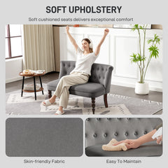 Fynco - Velvet 2 Seater Sofa, Button Tufted Wingback Loveseat with Rubber Wood Legs for Living Room, Bedroom, Charcoal Grey