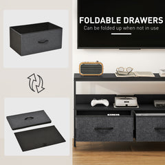 TV Stand Cabinet with 2 Foldable Drawers - Black