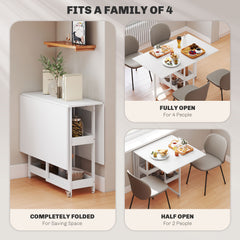 Four-Person Drop Leaf Table - White