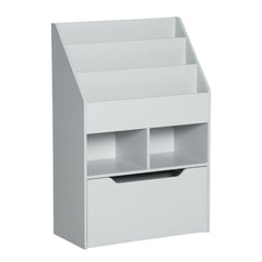 Kids Bookshelf, Toy Organiser, with Storage Drawer, Wheels - Grey