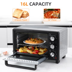 16L Mini 1400W Countertop Oven - Black/Silver Tone