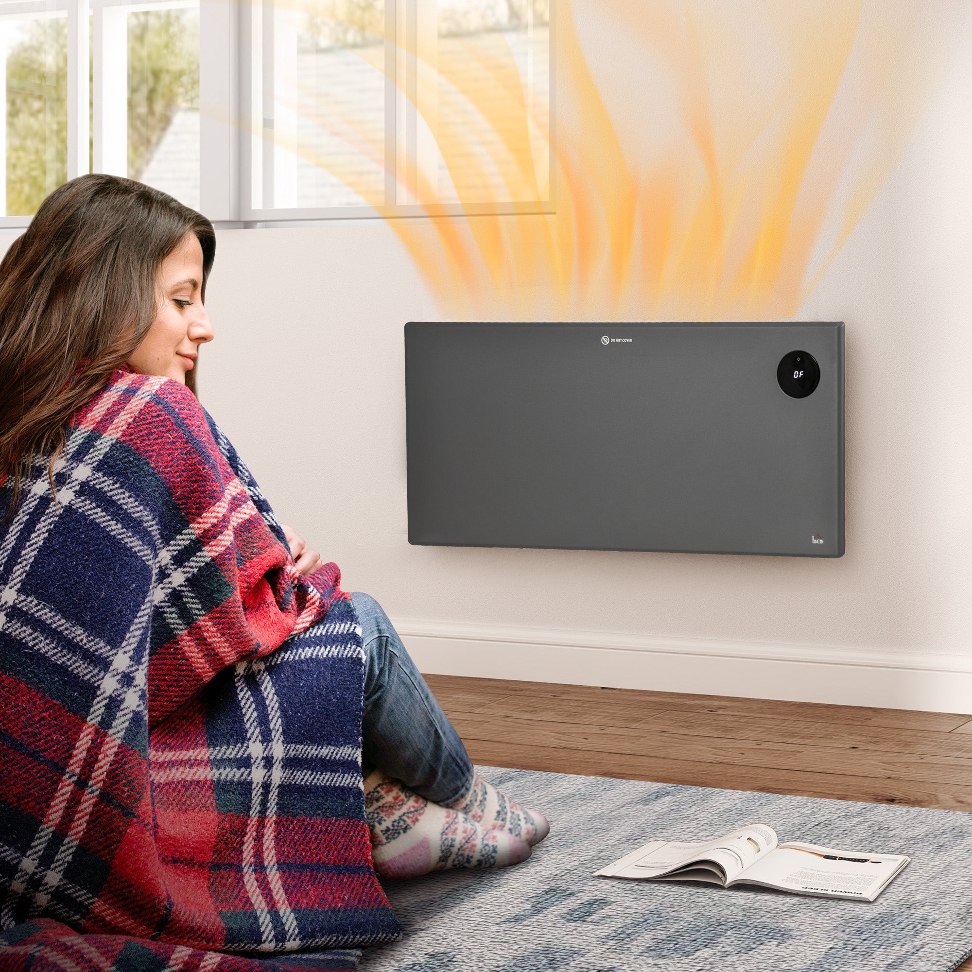 Fynco - 2000W Electric Convector Heater, Freestanding or Wall Mounted, Space Heater with Adjustable Thermostat, Timer, Grey