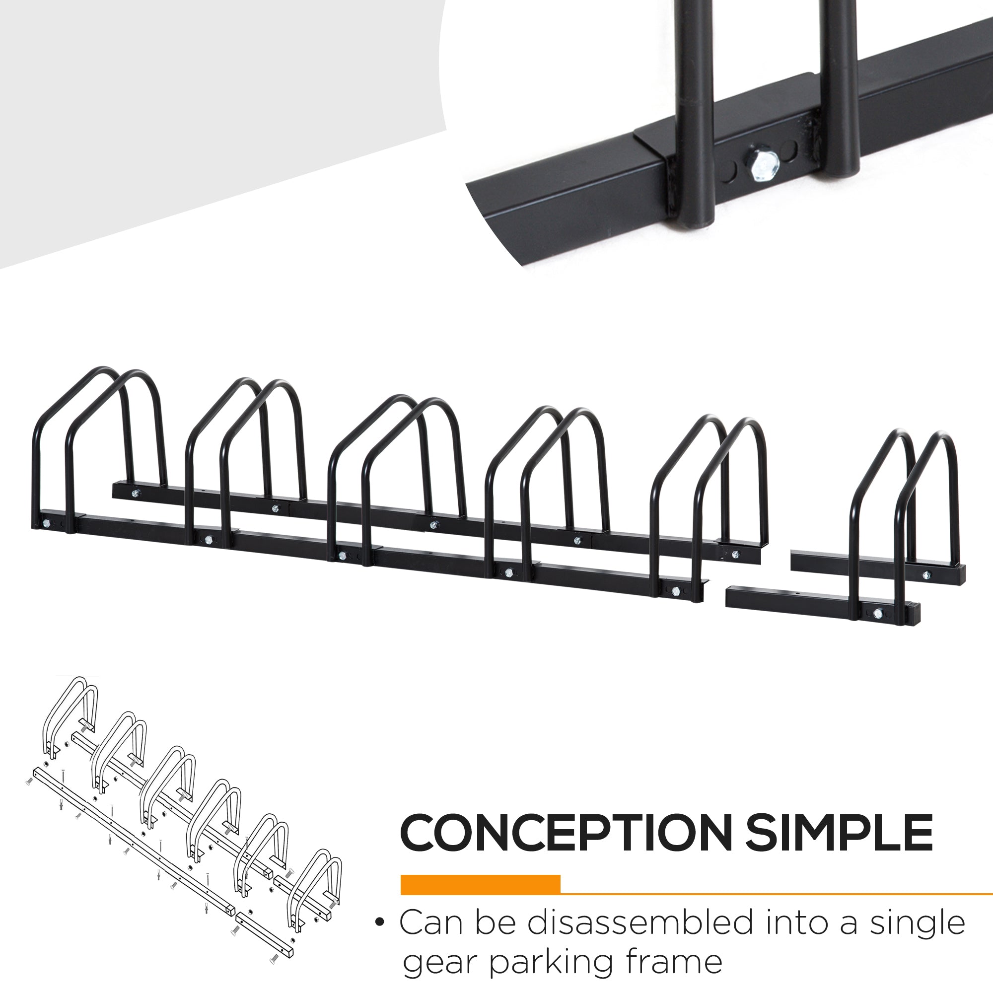 Bike Stand Parking Rack Floor or Wall Mount Bicycle Cycle Storage Locking Stand 179L x 33W x 27H (6 Racks, Black)