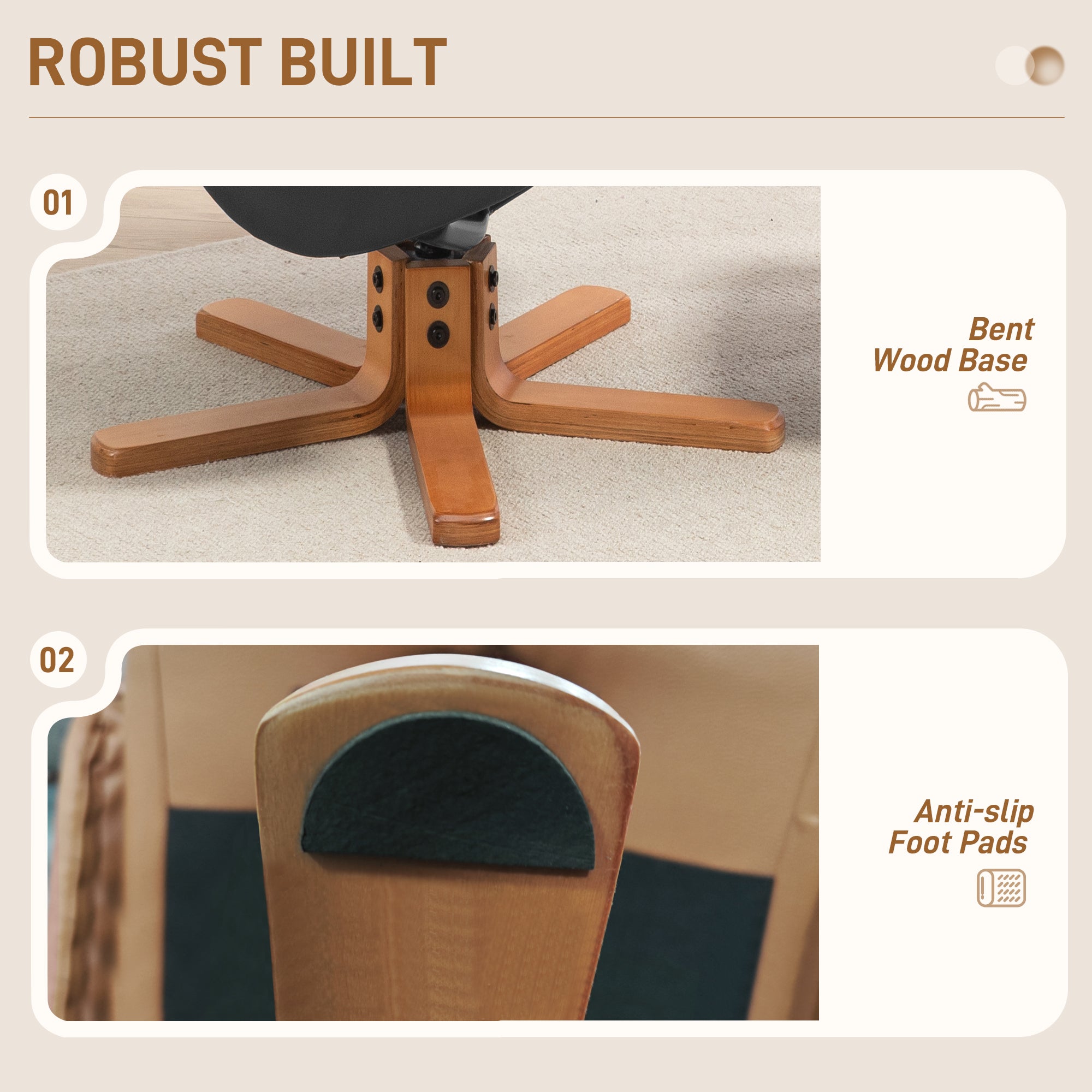 Fynco - Rocking Recliner Chair with Footstool, PU Leather Recliner Armchair with Wood Base, Upholstered Reclining Chair for Living Room Bedroom, Black