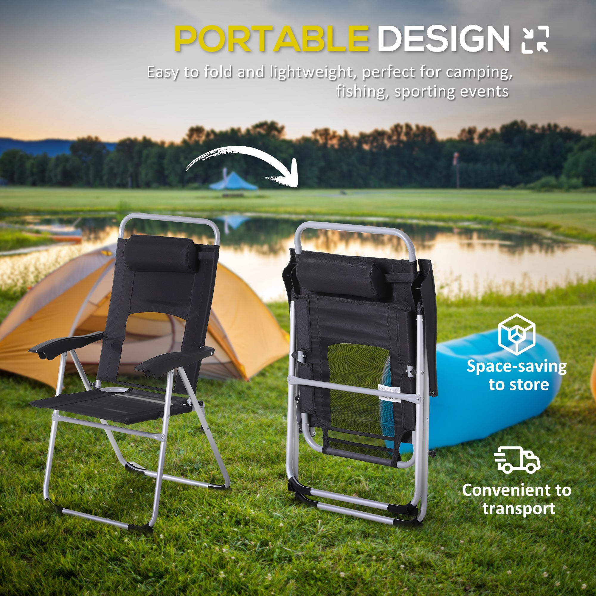 3 Piece Folding Camping Table and Chairs Set, Backpacking Chairs with Portable Table
