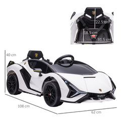 Lamborghini Sian Licensed 12V Kids Electric Ride On Car 2 Motors Toy Car with Remote Control Music Lights MP3 for 3-5 Years White