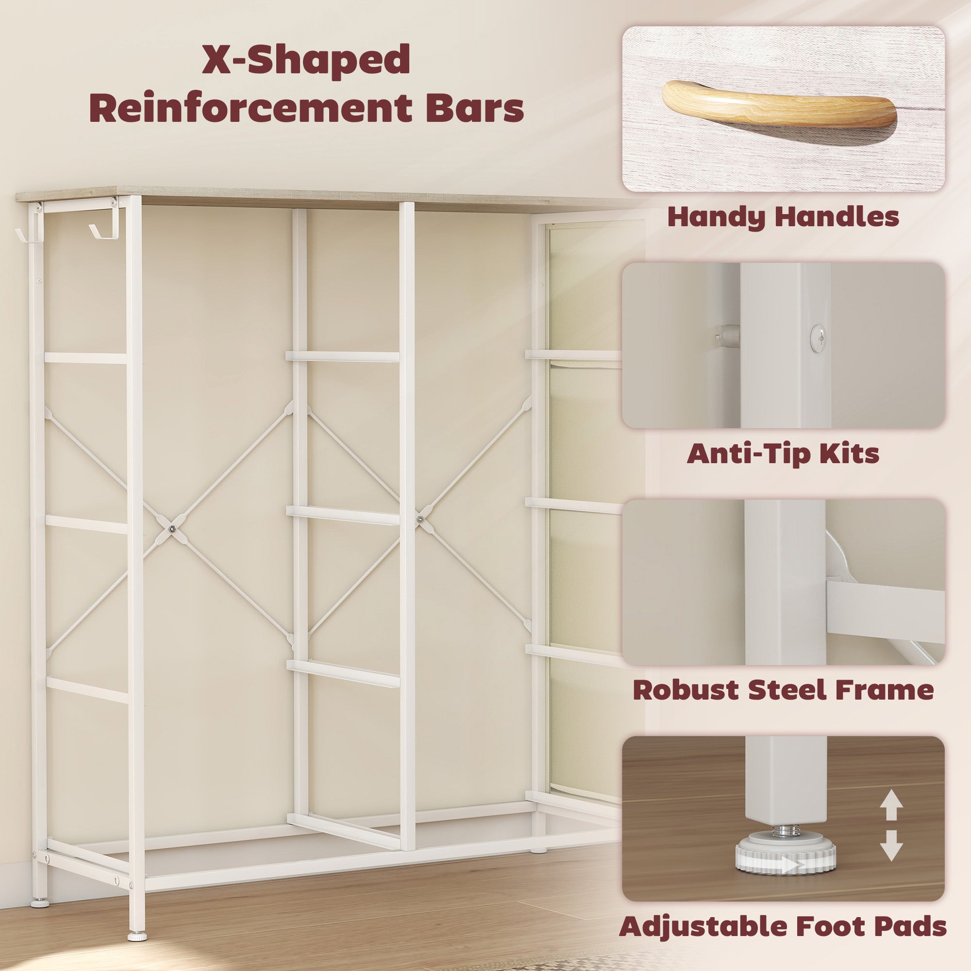 Chest of Eight Fabric Drawers - Natural Wood Finish