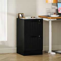 Fynco - 2 Drawer Filing Cabinet with Lock, Office Storage Cabinet with Adjustable Hanging Bars for A4 Letter Size Files, Black