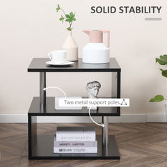 Wooden S Shape Cube Coffee Table 2 Tier Storage Shelves Organiser Office Bookcase Living Room End Desk Stand Display Set of 2 (Black)