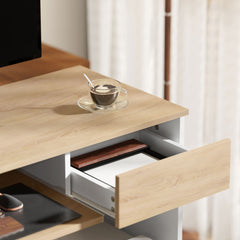 100cm Compact Computer Desk with Keyboard Tray, Home Office Desk with Drawer for Bedroom Study, Oak