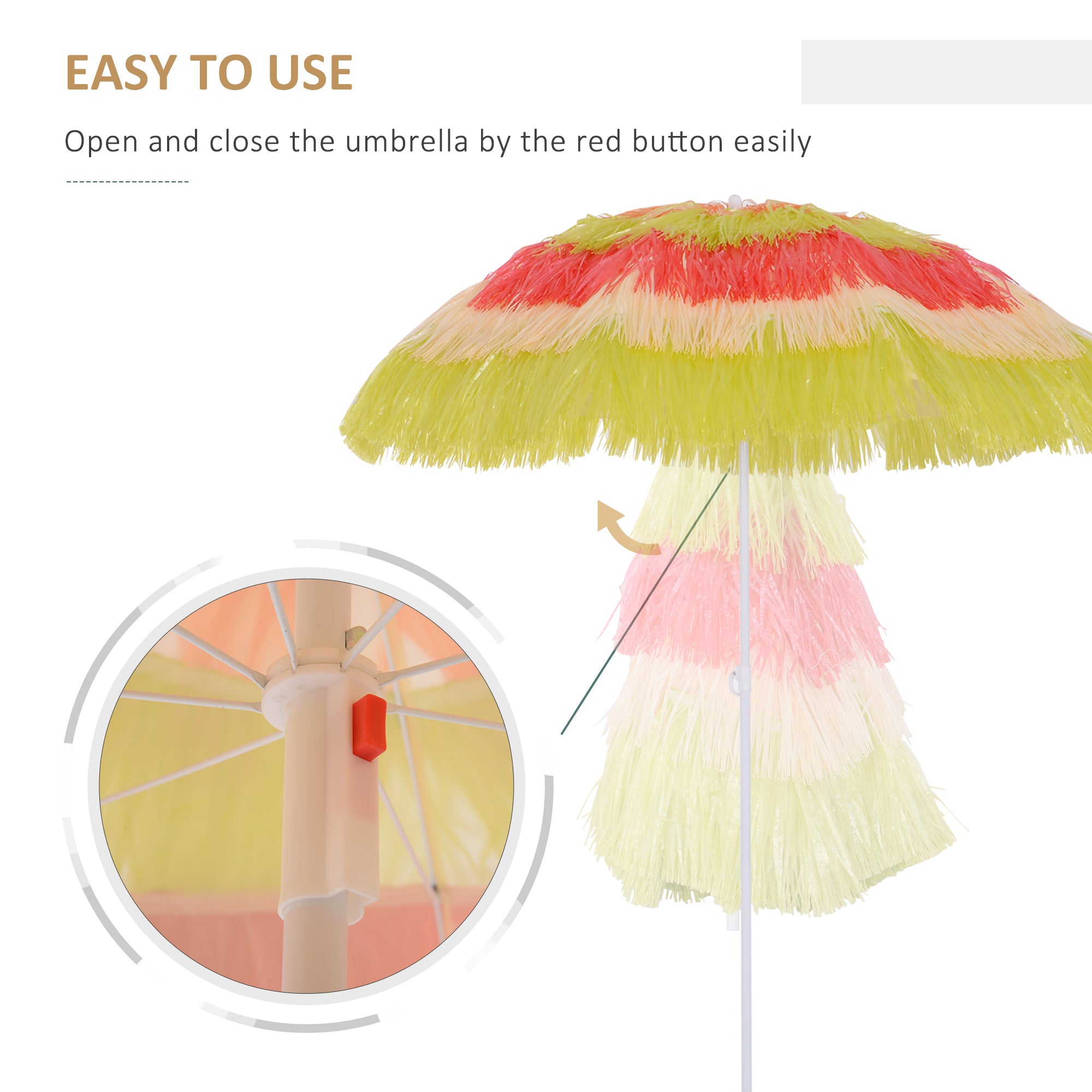 1.6m Garden Hawaii Parasol, Patio Beach Sun Umbrella Sunshade Hawaiian Folding Tilting Crank Parasol (Multicolour)