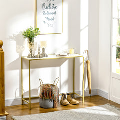 Modern Console Table, Tempered Glass Top Sofa Table with Steel Frame Adjustable Feet for Living Room, Hallway, White