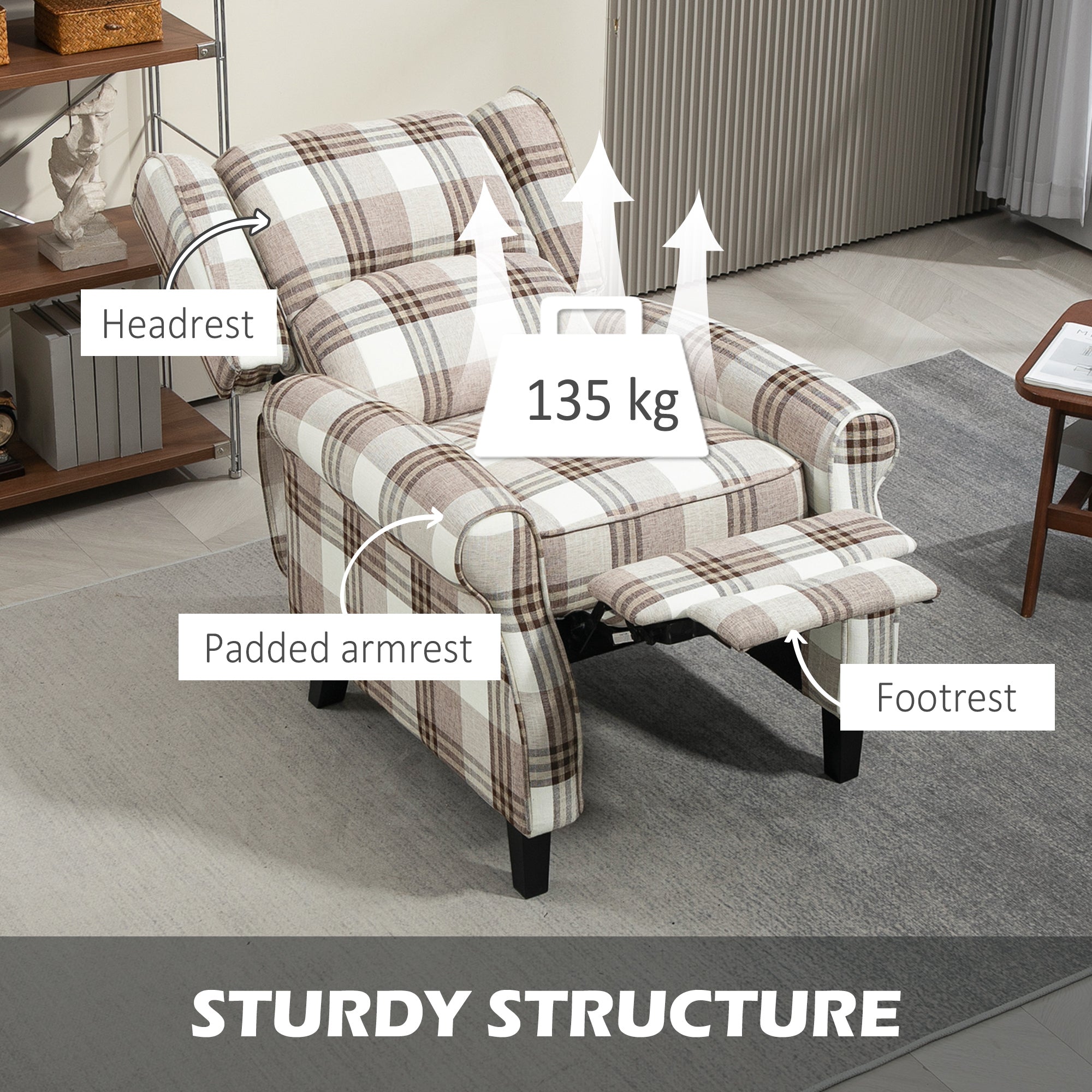 160° Reclining Armchair, with Footrest - Brown