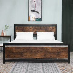 King Size Metal Bed Frame with Headboard & Footboard, Strong Slat Support Full Bed Frame w/ Underbed Storage Space, Bedroom Furniture For Adults