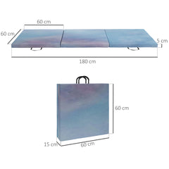 6FT Foldable Gymnastics Mat, Tri-Fold 2" Thick Crash Mat with Carry Strap Handles for Home Training, Sky Blue