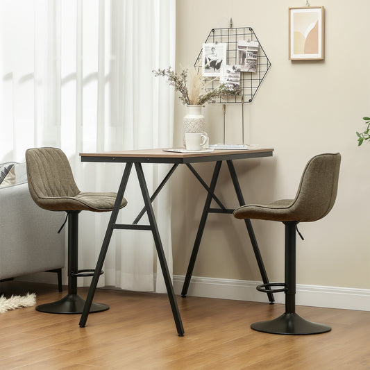 Set of Two Linen-Look Bar Stools - Brown