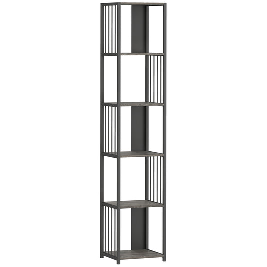 Fynco - 5-Tier Bookshelf with Steel Frame - Grey