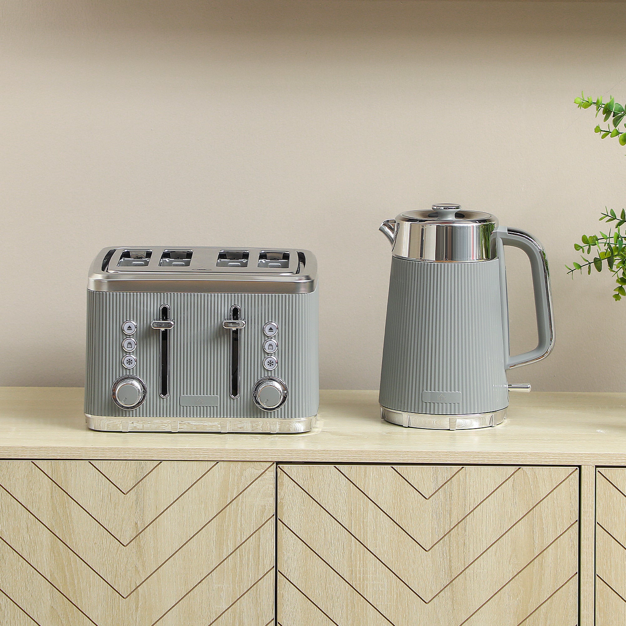 Electric Kettle and Toaster Set, 3000W 1.7L UK Strix Thermostat Rapid Boil Jug Kettle with Limescale Filter, Cool Touch Body, 4 Slice Toaster with 7 Browning Controls, Crumb Tray, Tan